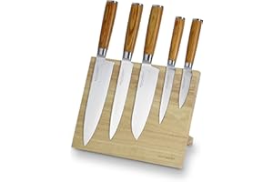 ECHTWERK Set di coltelli Damasco da 6 pezzi, Coltello da chef, Coltello Santoku, Coltello per sfilettare, Coltello multiuso, Spelucchino, Incluso blocco coltelli magnetico in legno