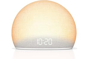 DOUMOSH Réveil Lumineux Sunrise, Machine à Bruits Blancs pour Chambre | Lumière d’Aube Naturelle avec Sons Doux, 20 Sons Relaxants, Affichage Réglable, Design sans Écran