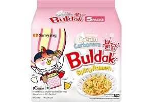 SAMYANG [ 5 PACKS ] Cream Carbonara Buldak Spicy Chicken Roasted Ramen [Noodles] /Korean Food/Korean Creamy Ramen/Spicy Korea Noodle Challenge