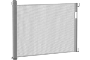 NAIZY Barrière de Sécurité Escamotable Réglable de 0 à 180 cm pour Portes et Escaliers, Adaptée pour l'Intérieur et l'Extérieur - Gris