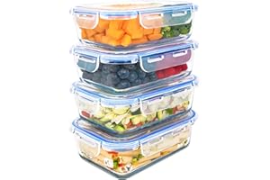 LG Luxury & Grace Pack 4 Fiambrera de Cristal 1000 ml. Recipientes Herméticos para Alimentos. Envases Contenedores. Recipiente Aptos para Microondas, Horno, Lavavajillas y Congelador. Sin BPA.