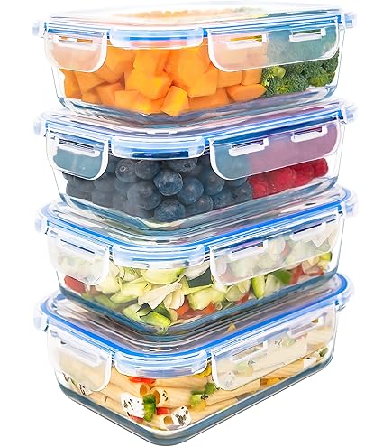 Set 4 Contenitori Ermetici In Vetro - 500ml Cadauno, Senza BPA | Per Microonde, Freezer E Lavastoviglie