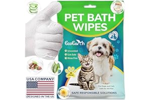 EcoEarth - Salviette Premium per Cani e Gatti - 6 Guanti - Guanto Monouso per Il Bagnetto e la Toelettatura - Zampe e Corpo Puliti