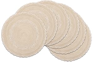 ‎SHACOS SHACOS 6er Set Runde Platzsets Abwaschbar, Tischsets Platzsets Rund Beige Geflochten, Tischmatten Platzdeckchen Rund, Abwaschbar, Hitzebeständig, Schmutzabweisend