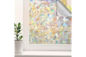 Diboniur Window Privacy Film,Stained Glass Window Film For Window Decoration,3D Anti-UV Privacy Film for Glass Windows,Self-Adhesive Rainbow Window Film for Bedroom, Living Room, Kitchen, 45 * 200cm