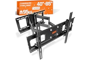 RICOO Uchwyt ścienny do telewizora TV z możliwością pochylenia (R06) uniwersalny 40-85 cali (do 95 kg, Max-VESA 600 x 400) LCD OLED płaski uchwyt do telewizora
