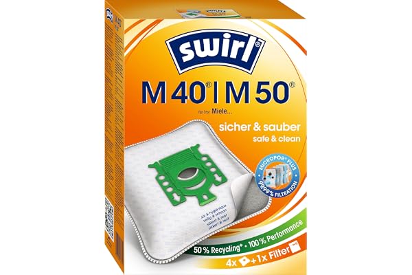 Swirl M 40 MicroPor Plus Dammsugarpåsar, Paket med 4