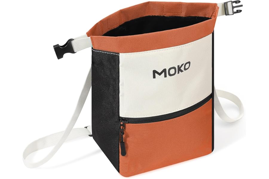 MoKo Chalk Bag for Rock Climbing, Large Capacity Climbing Chalk Bag with Magnetic Snap and Zipper Pocket, Portable Chalk Bucket for Weight Lifting, Bouldering, Gymnastics, Fitness