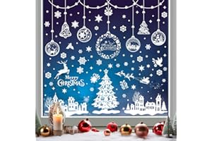 sulanmo 244PCS Stickers Noel Fenetre Blanc, Autocollant Noël Fenêtre Electrostatique, PVC Flocon de Neige Sapin Stickers Amovible Réutilisable de Noel pour Déco Intérieur Fenetre Vitrine