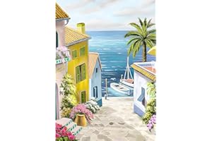 QENSPE Diamond Painting Kit 5D Completo, Case sul mare Diamond Painting Adulti, Pittura Diamante Paesaggio Diamond Painting per Principianti DIY Strass Decorazione per Pareti 30x40cm