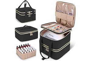 Yarwo Organizador Esmaltes de Uñas, 3 Capas Bolsa Esmaltes de Uñas, Organizadores Pintauñas Caber 72 Botellas (15ml), Bolsa para Esmalte de Uñas con Divisor de Botellas, Negro, (Patente Pendiente)