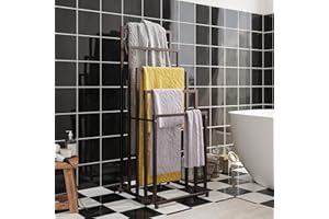 FOUBAM Handtuchhalter, Handtücher Handtuchständer freistehend mit 5 Handtuchstangen, Badezimmer Badetuchhalter Stahl, Bad Handtuchhalter, Bronze