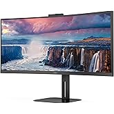 AOC CU34V5CW - 34 Inch Curved QHD Monitor,100Hz, VA, WebCam, USB-C Docking,65W power delivery, USN Hub, Height Adjust, Speake