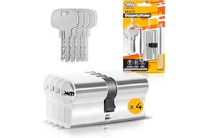 GERCAR Juego de 4 cilindros de cerradura con cierre uniforme, 4 cilindros de perfil 40/40, incluye 20 llaves de 80 mm, cerradura de doble cilindro, cierre uniforme, juego de 4 unidades, longitud: 80