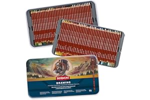 Derwent Drawing Pencils, Set of 72 in Tin, 5mm Round Core, Premium Core Strength, Creamy Texture, Ideal For Fine Art Drawing & Colouring, Professional Quality, 2306558