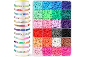 Vicloon Perline di Argilla per la Creazione di Bracciali 6mm, 4500Pcs Kit di Perline per Braccialetti, 24 Colori Di Perline Piatte In Argilla Polimerica Fatte a Mano, per Collana, Orecchini, Fai Da Te