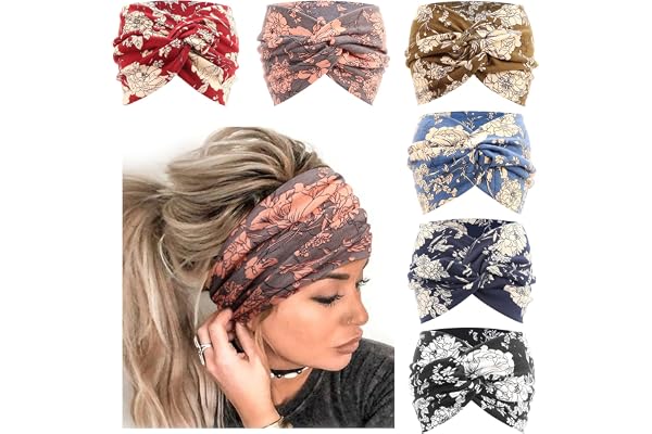 DRESHOW 6 Pièces Bandeaux Larges pour Femmes Bandeau Turban Boho Bandeaux Élastiques pour Cheveux Accessoires pour Cheveux à Nœuds Torsadés