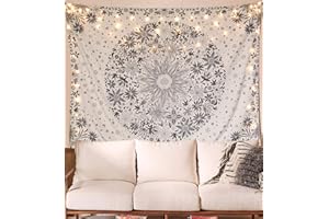 Neasow Bohemian Tapestry Wandbehang, Beige White Floral Tapestry mit Dotted Daisy Medallion Print Schlafzimmer Boho Hippie Home Decor (Beige, 130×150cm)