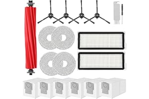 VIEWALL Accessoires pour Roborock Qrevo Pro,Qrevo S, Qrevo MaxV,Qrevo Plus 1 Brosse Principale,2 Filtres,6 Sacs à Poussière,4 Lingettes,4 Brosses Latérales 1 Brosse,1 Tournevis,19 pcs de Rechange