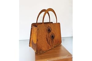 ‎STEINFIGURENWELT GIEBEN STEINFIGURENWELT GIEBEN Patina Handbag with 2 Flowers 27 x 32 cm Bag for Planting Rust Plant Bag Allium Dandelion Flower Pot Lantern Patina Garden Decoration