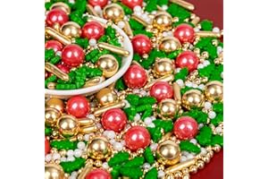 SUGARZY Edible Christmas Pearl Sprinkles for Cake Decorating,130g,Gold Red Green and White Pearls Rods Trees,Sugar Holiday Sprinkle for Cupcake Toppers,Cookie Decorations Birthday Christmas Party Supplies