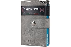 HOKITS Porta Carte di Credito, Portafoglio Uomo - Donna Piccolo, Porta Tessere, portatessere tascabile Portafogli Mini Clip, Wallet Verticale, Portadocumenti con Portamonete NFC (Grigio-blu2)