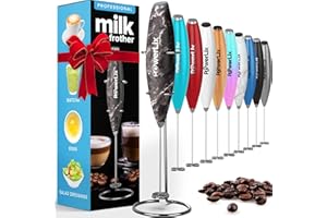 PowerLix Frullino Montalatte Elettrico per Cappuccino - Schiumatore Latte con Supporto in Acciaio Inossidabile, 15-20s, Potente 19000 giri/min, Frullino Manuale per Latte, Cappuccino, Caffè