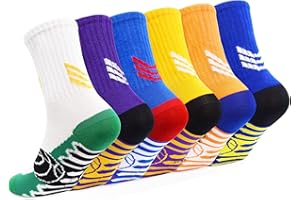 GRPSKCOS Kids Sports Socks Athletic Cotton Boys Socks 6 Pairs Calf Trainer Volleyball Outdoor Running Basketball School Comfortable Sock for Boys Girls 5-14 Years