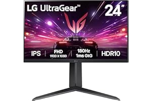 LG Ultragear Gaming Monitor 24GS65F, 24 Inch, 1080p, 180Hz, 1ms, IPS Display, HDR 10, NVIDIA G-Sync Compatible & AMD FreeSync, Smart Energy Saving, DisplayPort, HDMI