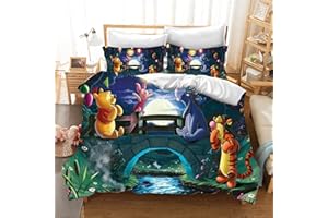 Bfrdollf Winnie Puuh Baby-Bettwäsche Kinder Cartoon Bettwäsche 135x200 cm Jungen Bettbezug Für Mädchen Kids 100% Microfaser Mit Kissenbezug (3,200 X 200 cm)