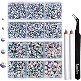 Hotfix AB Hotfix Rhinestones for Clothes, Transparent Rhinestones for Crafts, 5 Mixed Sizes, Hotfix Crystals with Tweezers an