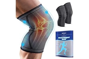 WellSync Genouillère Sport Homme Femme Compression Arthrose Genou Ligamentaire Ménisque Fissuré Maintien Knee Support Genoux Protection Antidérapant Respirant pour Jogging Fitness, Paquet de 2