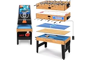 SereneLife Table Multijeux Billard, Ping Pong, Air Hockey et Shuffleboard- Table Multijeux Pliable Portable-pour Intérieur Extérieur- Tous Âges