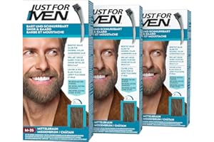 Just For Men Teinture Barbe Châtain, Coloration Moustache Et Barbe Homme, Élimine Les Poils Blancs Pour Un Résultat Plus Épais, Avec un Pinceau Applicateur, Rapide et Facile, Châtain, M35, Lot de 3