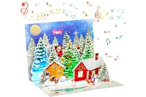 JOYIN Bożonarodzeniowa kartka pop-up 3D z oświetleniem i muzyką, kartki pop-up na Boże Narodzenie, kartki z życzeniami na Boże Narodzenie, zabawne prezenty świąteczne dla dzieci, zabawki na święta
