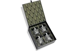 ROCKS WHISKEY CHILLING STONES Rocks Vasos de Whisky de Cristal – Juego de 4 Vasos de Cristal Prestige (280 ml) para Whisky, Scotch y Bourbon – Vaso Whisky para Cócteles – Elegante Caja de Regalo Laminada en Oro