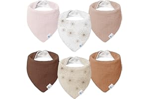 lulumoon Babero para Bebé, Muselina para Bebé,100% Algodón Transpirable pañuelo triangular para Niños y Niñas 6 Unidades
