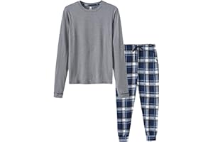 MoFiz Jungen Schlafanzug Lang Pyjama-Set Kinder Weich Niedlich Langarm Shirt und Karierte Schlafanzughose Lang Nachtwäsche Hausanzug Set Größe 128 bis 176