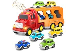 Ci Vetch Trucks Cars Spielzeug für 2 3 4 5 Jahre alt Junge Kleinkind, 5 in 1 Carrier Truck Veihicle Playset Junge Kleinkind Spielzeug mit Licht Sound, Geburtstag für Jungen Kleinkinder Kinder