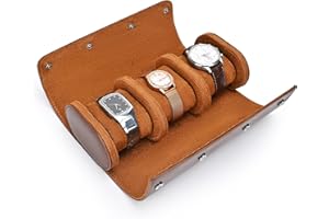 Lahrma Watch Box for Men Women Watch Roll Case with 3 Slots, PU Leather Watch Holder Watch Storage Organiser with Removable Watch Pillows, Brown