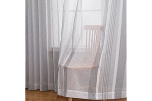 CAROMIO Voile Sheer curtain with eyelets Window curtains for bedrooms, stripes pattern semi-transparent curtains for living room, set of 2, WxL 52"x84", Grey