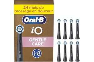 Oral-B Lot De 8 Brossettes De Rechange Gentle Care, AUTHENTIQUES, Noires, Brossage Le Plus Doux, Conviennent Aux Gencives Sensibles, Brossette Pour Les Brosses A Dents Electriques Oral B iO, Carton