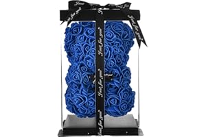 ROSE TEDDY BEAR Orsacchiotto di rosa orso rosa per le donne della mamma regali delle sue ragazze della madre orsacchiotto di rosa fatto a mano rosa san valentino regali di compleanno orso rosa scatola (Blu Reale)