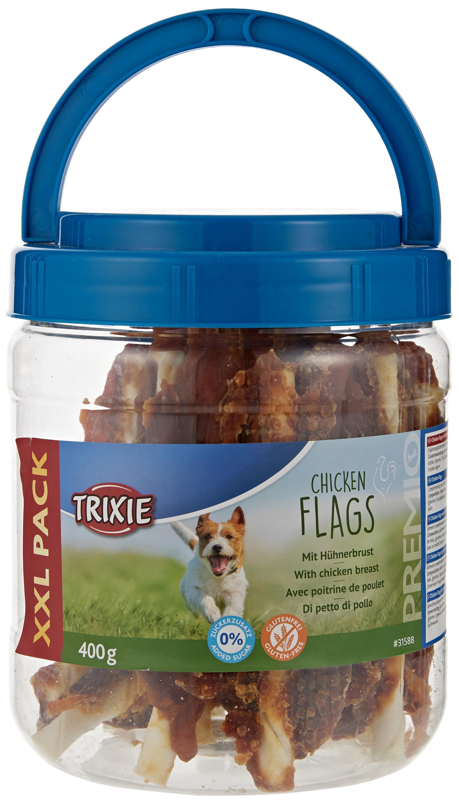 TRIXIE - Snack Premio Chicken Flags 400 g para Perros, Bocaditos de Pollo Naturales, Perfectos para Recompensas, Entrenamiento y Alimentación Saludable