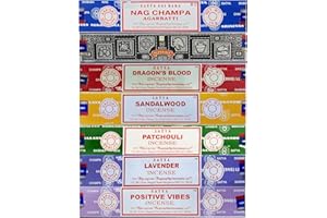 RUSHANT Satya - Bastoncini di incenso assortiti Nag Champa, Superhit, patchouli, legno di sandalo, sangue di drago, vibrazioni positive, lavanda, | per meditazione, yoga, guarigione, aromaterapia, relxazione,