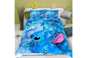 Fgolphd Lilo Und Stitch Bettwäsche, 135x200 Für Jugendliche Stitch Bettwäsche 3D Cartoon Stitch Kinder Bettbezug Set (4,Single 135×200CM)