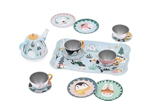 Vilac Juego de té Musical de Islandia, Juego de té de la Tarde de Juego de simulación, Juego de Tetera de Metal para niños, Incluye 14 Piezas, a Partir de 3 años