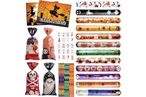 QUNKUN 80 Pezzi Pensierini per Halloween, Feste, Regali per Bambini - Matite, Sacchetti Regalo, Braccialetti, Timbri e Tatuaggi