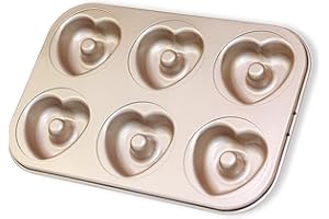 OGIBRIDI Stampo Donuts Antiaderente a Forma di Cuore Modello Stampo per Ciambelle Acciaio al Carbonio Teglia per Ciambella Donuts Stampi Teglia da Forno per Donuts 6 Ciambelle