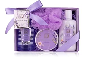 ‎ACCENTRA Accentra – Duschset Frauen Geschenkset LAVENDEL in schöner Geschenkbox – 4-teiliges Pflegeset mit Duschgel, Bodylotion, Körperbutter und Netzschwamm – Geschenk Set zum Valentinstag & Muttertag